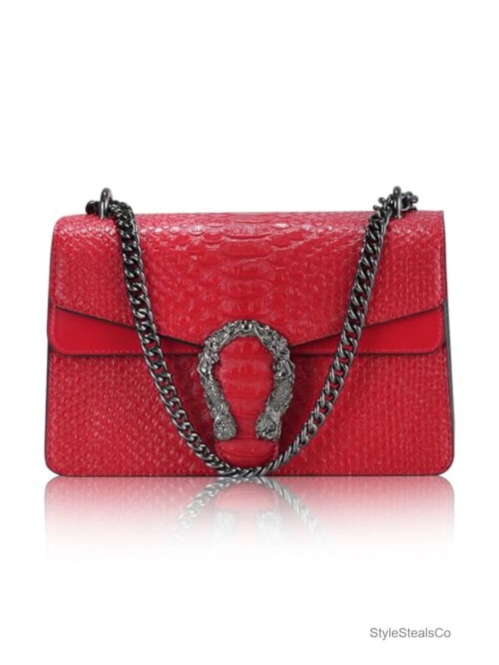 PU Leather Snake Print Crossbody Satchel Chain Purse Women Handbag